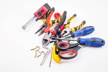 Various type of tools on white background