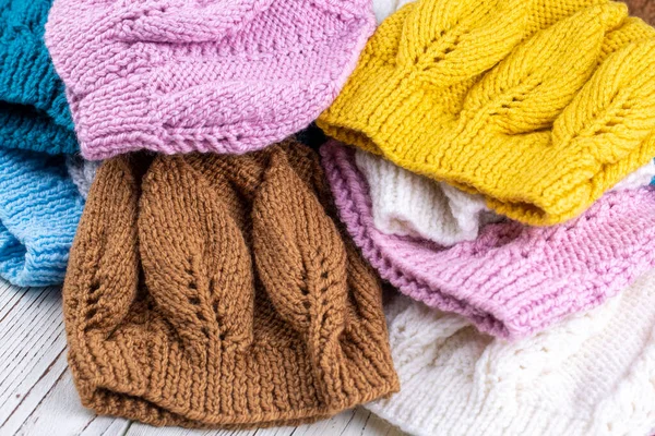 Colorful Handmade Knitting Wool Caps — Stock Photo, Image