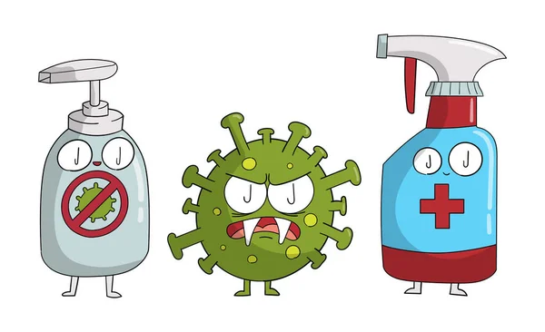 Liquid Soap Disinfectant Cartoon Protect Covid —  Fotos de Stock