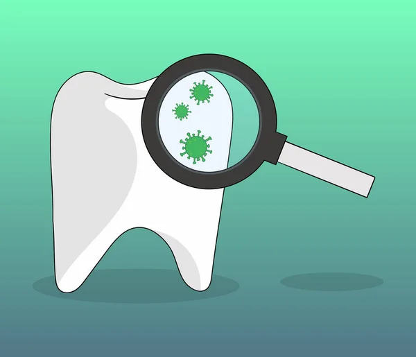 Зелені Бактерії Білому Зубі Видно Збільшувальному Склі — стокове фото