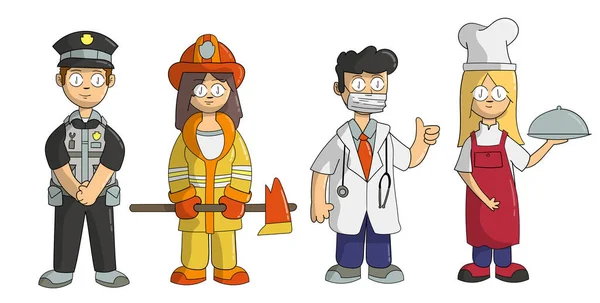 Various Professional Groups Fireman Doctor Cook Police — Zdjęcie stockowe