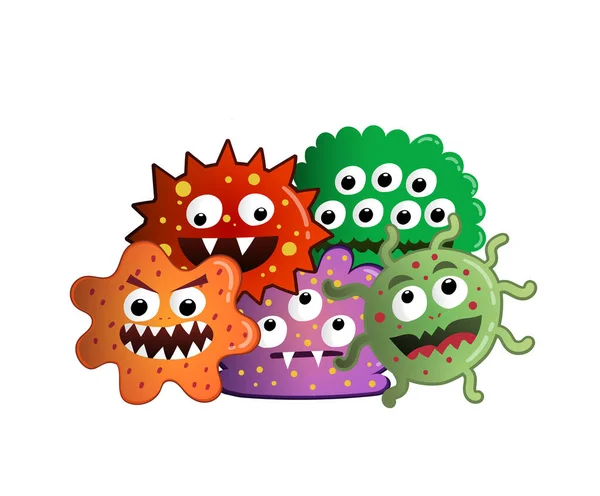 Διαφορετική Ενδιαφέρουσα Αστεία Φιγούρα Κινουμένων Σχεδίων Βακτήρια Μικρόβιο — Φωτογραφία Αρχείου