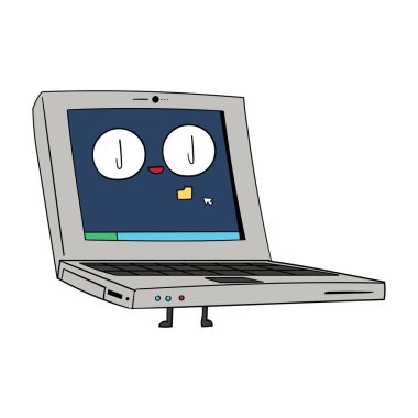 Cute, playful laptop cartoon character