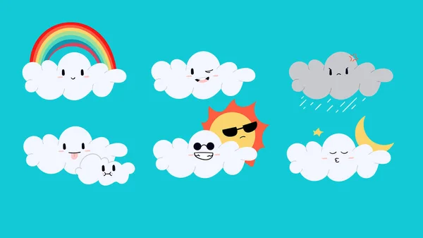 Various Cloud Drawing Characters Cartoon Figures Cute Cheerful Happy Angry — ストック写真