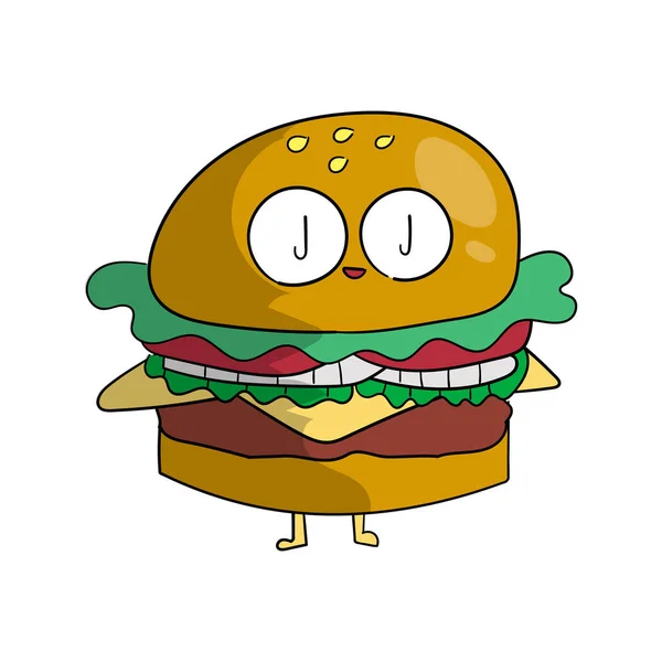 Cute Hamburger Cartoon Character Draw — Stockfoto