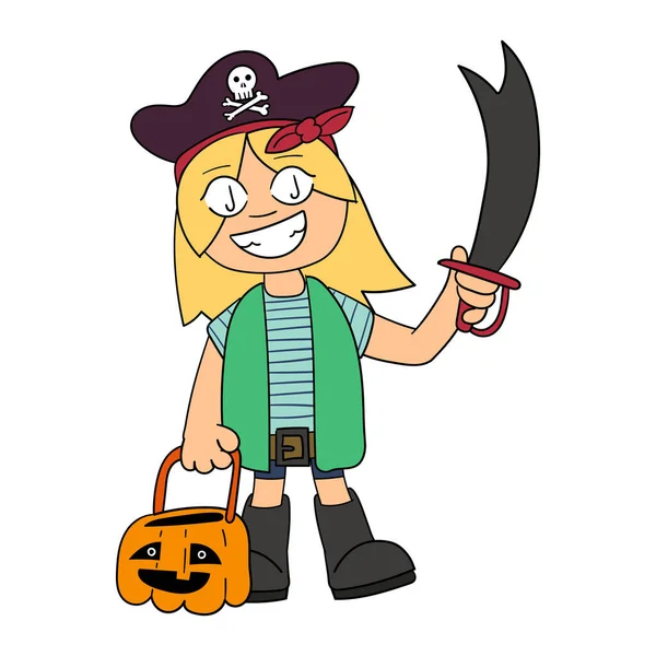 Little Girl Dressed Pirate Costume Cute Fun Halloween — 스톡 사진