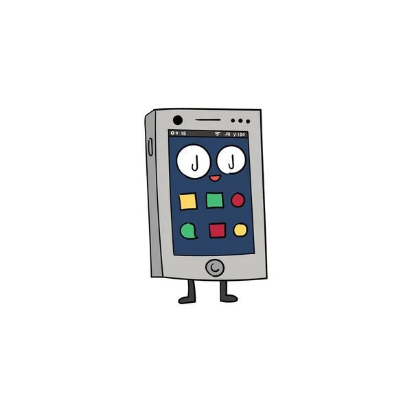 Cute Fun Cartoon Character Smart Phone — 图库照片