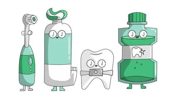 Toothpaste Toothbrush Cartoon Figure Illustrations — Zdjęcie stockowe