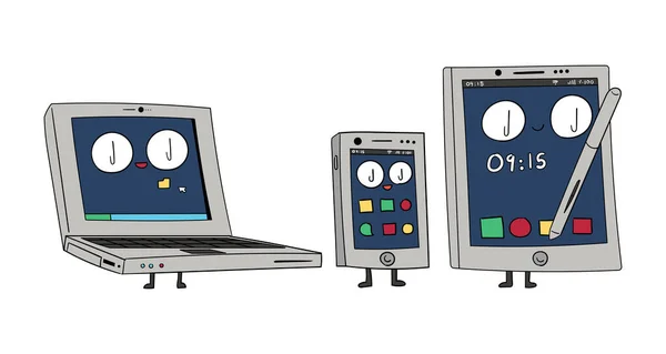 Technological Communication Tools Cartoon Laptop Smart Phone —  Fotos de Stock