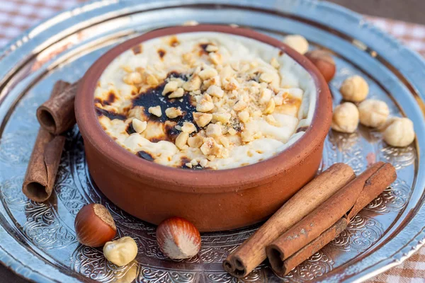 Pudding Riz Cuit Sutlac Dessert Laiteux Turc Dans Une Casserole — Photo