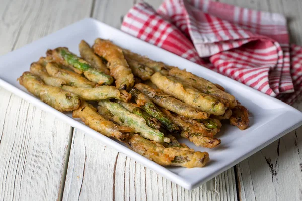 Turkish foods; Crispy baked green beans, fried beans (Turkish name; kizarmis yesil fasulye)
