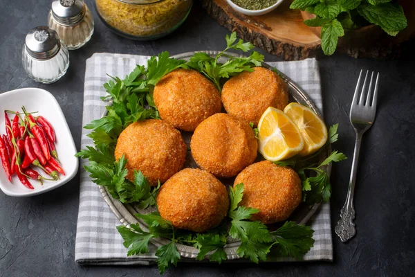 Kibbeh Popular Dish Middle Eastern Cuisine Turkish Name Icli Kofte —  Fotos de Stock