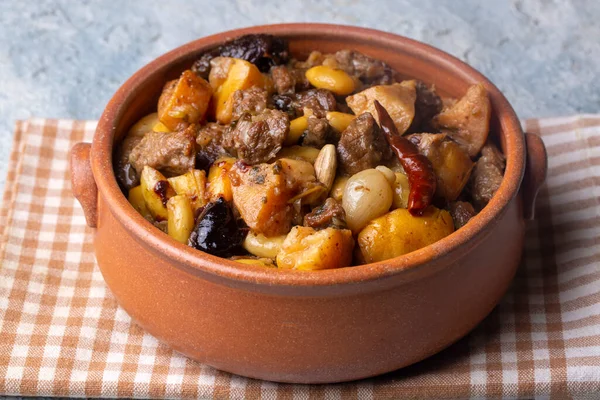 Traditional delicious Turkish foods; Quince and plum lamb stew, lamb tandoori (Turkish name; Ayvali - erikli kuzu guvec - kuzu tandir