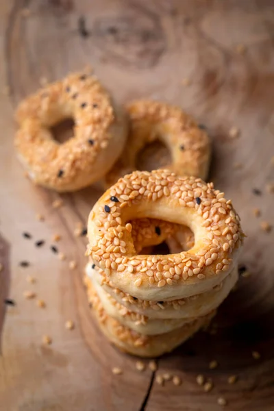 Turkish Bagel Sesame Seeds Salty Ring Cookies Turkish Name Kandil — Stock fotografie