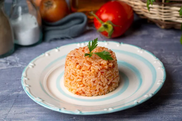 Traditionelle Köstliche Türkische Küche Reispilaf Mit Tomaten Türkischer Name Domatesli — Stockfoto