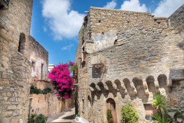 Chios Island, Greece - August 27, 2022. Mesta village street view in Chios Island, Greece. The village of Mesta is the most distant of the medieval villages.