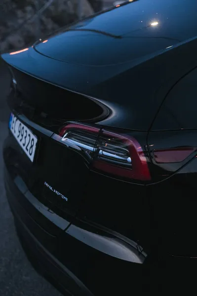 Tonsberg Noorwegen Oktober 2021 Zwart Tesla Model Long Range Dubbele — Stockfoto