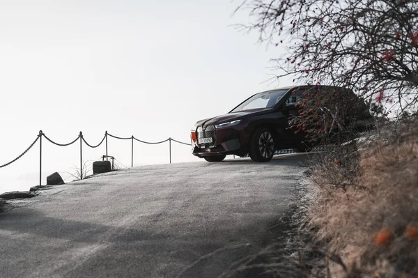 Tonsberg Norwegia Februari 2022 Bmw Xdrive40 Hitam Adalah Mobil Listrik — Stok Foto