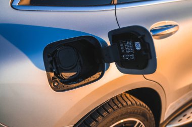 Sandefjord, Norway - februar 25, 2022: Silver Mercedes EQC. The Mercedes EQC Is A Full-sized All-electric Five-door SUV