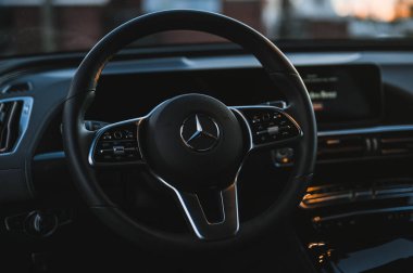 Sandefjord, Norway - februar 25, 2022: Silver Mercedes EQC. The Mercedes EQC Is A Full-sized All-electric Five-door SUV