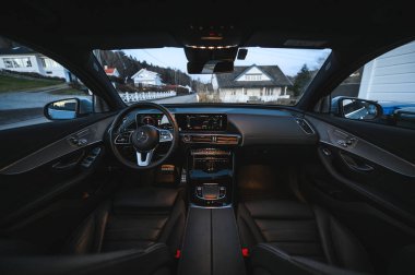 Sandefjord, Norway - februar 25, 2022: Silver Mercedes EQC. The Mercedes EQC Is A Full-sized All-electric Five-door SUV