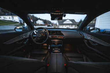 Sandefjord, Norway - februar 25, 2022: Silver Mercedes EQC. The Mercedes EQC Is A Full-sized All-electric Five-door SUV