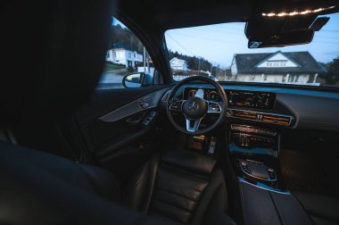 Sandefjord, Norway - februar 25, 2022: Silver Mercedes EQC. The Mercedes EQC Is A Full-sized All-electric Five-door SUV