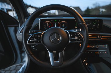 Sandefjord, Norway - februar 25, 2022: Silver Mercedes EQC. The Mercedes EQC Is A Full-sized All-electric Five-door SUV