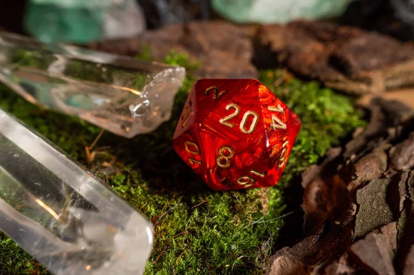 Close Image Red Gold Marbled Sided Role Playing Gaming Die — Stock Photo, Image