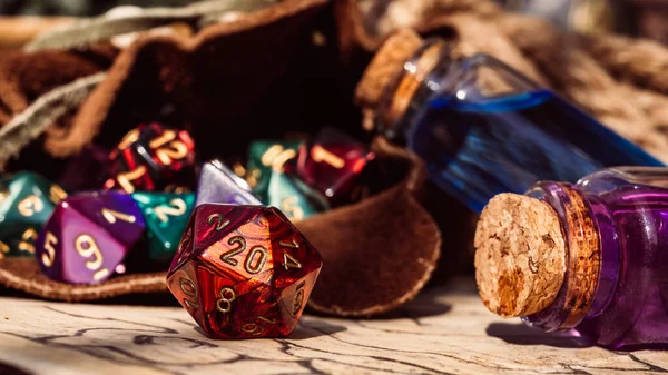 Close Image Red Sided Role Playing Die Background Dice Bag — Stock Photo, Image