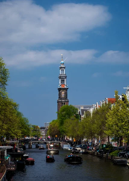 Amsterdam Nederländerna April 2022 Vertikal Bild Västertoren Västra Kyrkan Amsterdam — Stockfoto