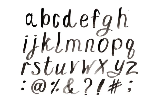 Alphabet Manuscrit Encre Noire Main Alphabet Pour Conception Lettrage — Photo