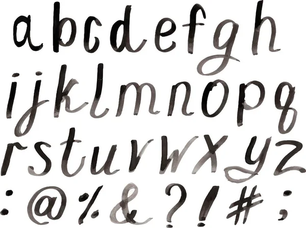 Χειρόγραφο Αλφάβητο Μαύρο Μελάνι Χέρι Διανυσματικό Αλφάβητο Για Σχεδιασμό — Διανυσματικό Αρχείο