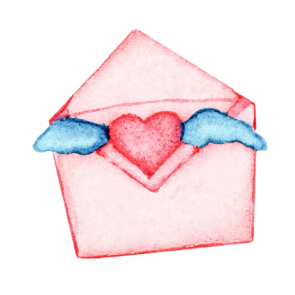 Enveloppe Amour Avec Ailes Aquarelle Illustration Aquarelle Lettre Avec Amour — Photo