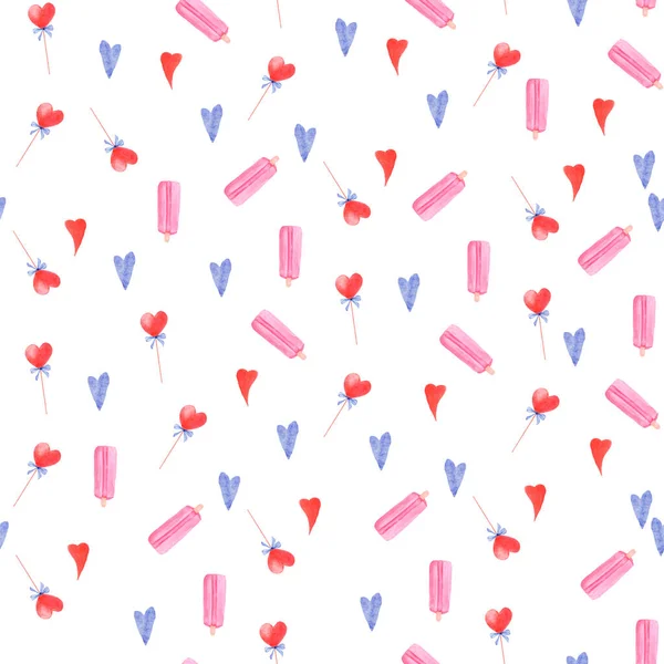 Nahtloses Muster Von Süßigkeiten Aquarell Für Valentinstag Design Rosa Eis — Stockfoto