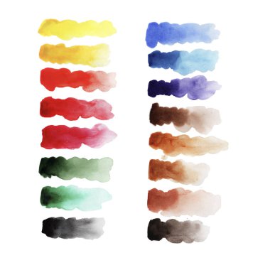 watercolor palette, collection of watercolor swatches. Watercolor banner, template, brush strokes set
