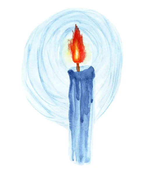 Горящая Голубая Свеча Акварелью Иллюстрация Свечой Свечой Заднем Плане — стоковое фото