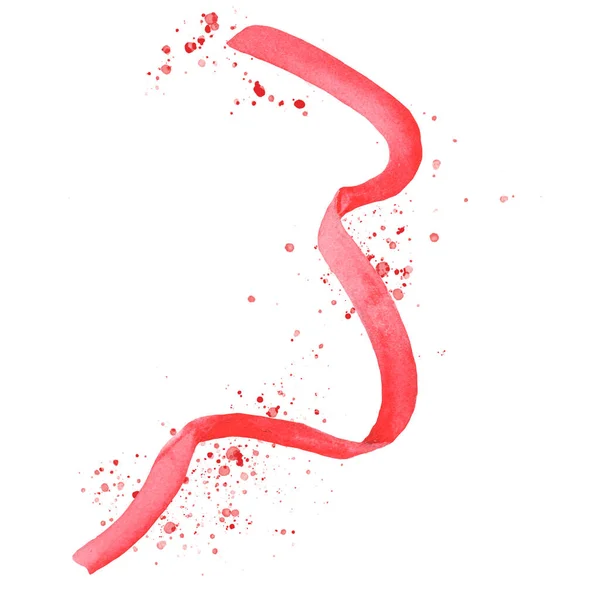 Czerwona Wstążka Rozbryzgiem Farby Projektu Symbol Lekarstwa Chorobę Akwarela Ilustracja — Zdjęcie stockowe