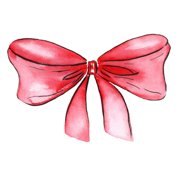 Arco Rojo Dibujado Mano Para Regalos Diseño Felicitaciones Ilustración Acuarela — Foto de Stock