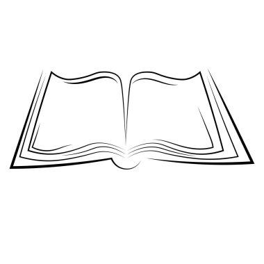 Açık kitap ikonu, açık kitabın siyah ana hatlı silueti. Vektör illüstrasyonu