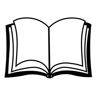 Açık kitap ikonu, açık kitabın siyah ana hatlı silueti. Vektör illüstrasyonu