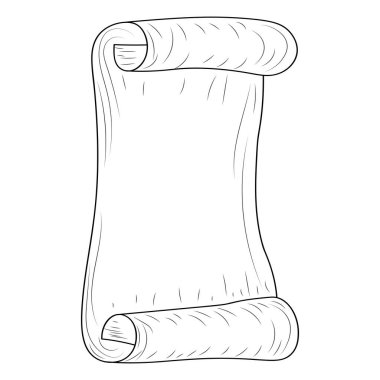 kağıt vintage kaydırma taslağı, parşömen kaydırma vektör çizimi, beyaz arkaplanda izole edilmiş serbest doğrusal çizim.