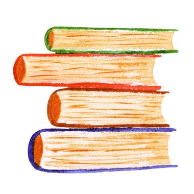 Beyaz arka planda izole edilmiş suluboya kitap yığını, suluboya resimlerini öğrenmek için okul kitapları,