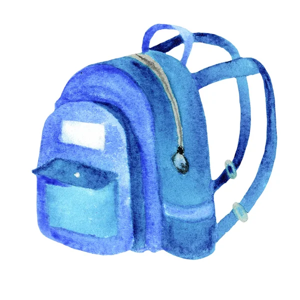 Blauwe Schooltas Aquarel Gestileerde Kinderen Rugzak Aquarel Illustratie Element Van — Stockfoto