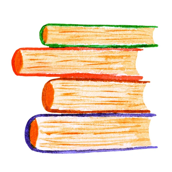 Akvarell Stack Färgglada Böcker Isolerade Vit Bakgrund Skolböcker För Att — Stockfoto