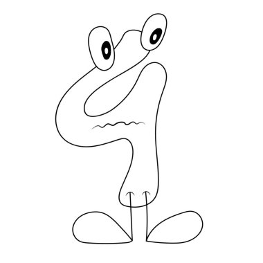 Dört numaralı çizgi film, çocuk tasarımı için komik numaralar, karakter gözlü görsel materyal numaraları..