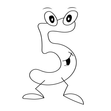 Beş numaralı çizgi film, çocuk tasarımı için komik numaralar, karakter gözlü görsel materyal numaraları..