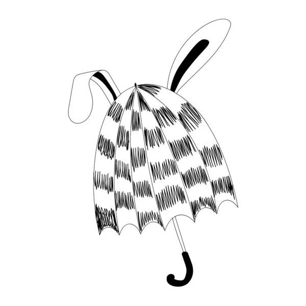 Children Funny Umbrella Ears Contour Sketch Cute Umbrella Isolated White — Stockvektor