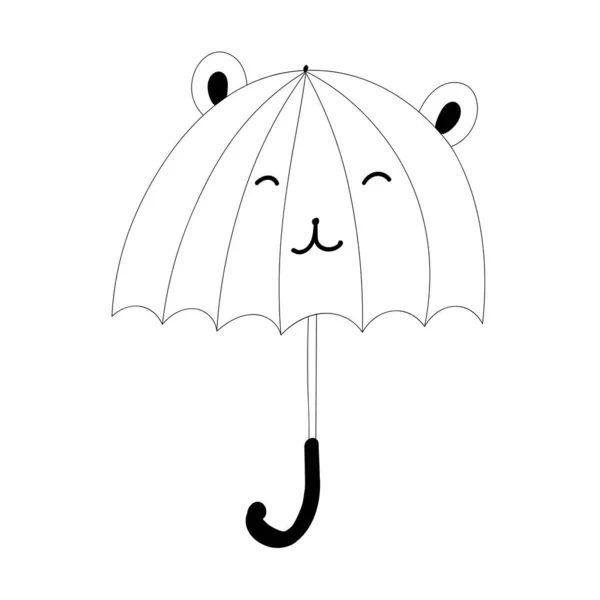 Zabawny Parasol Dziecięcy Szkicem Konturu Uszu Ładny Parasol Odizolowany Białym — Wektor stockowy