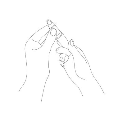 Beyaz arka planda izole edilmiş rujlu güzel kadın elleri. Ellerin vektör çizimi ve pembe noktalar sanat çizimi. Dekoratif kozmetik konsepti